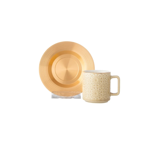 طقم فناجين قهوة تركي بيج ذهبي 12 قطعة