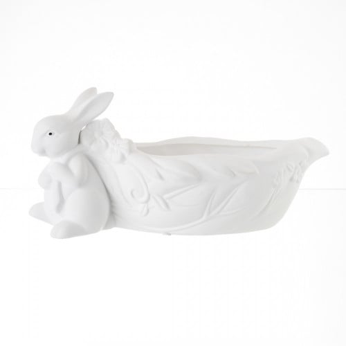 سلة سيراميك شكل أرنب لون أبيض