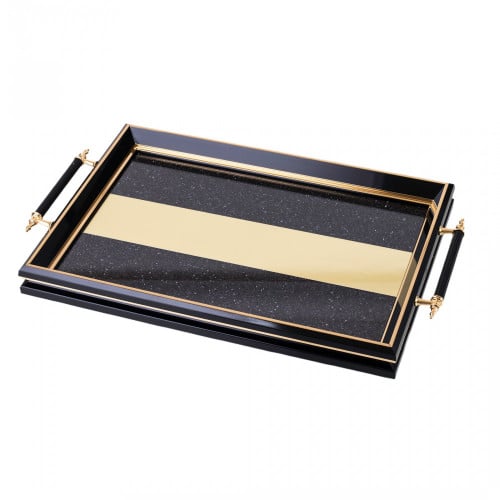 صينية تقديم خشب بروش أسود ذهبي
