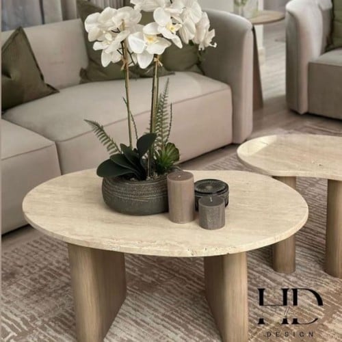 قطعتين طاوله من رخام ترافنتينو