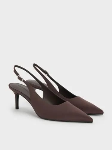 Kaia Satin Slingback Pumps - Dark Brown Textured size 34