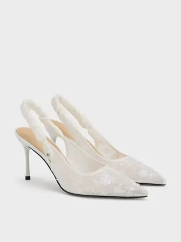 مقاس 38 Tayari Embroidered-Mesh Slingback Pumps - White