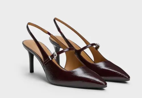Pointed Slingback Mary Jane Pumps - Burgundy مقاس 38