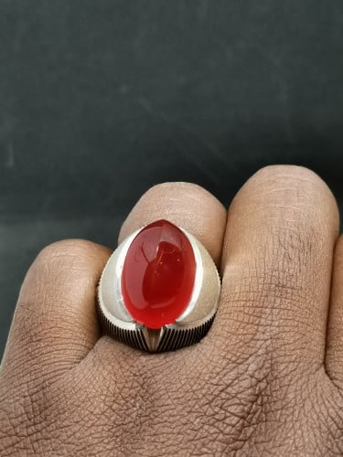 خاتم الفضة بحجر عقيق خرساني ايراني أحمر بصياغة الأ...