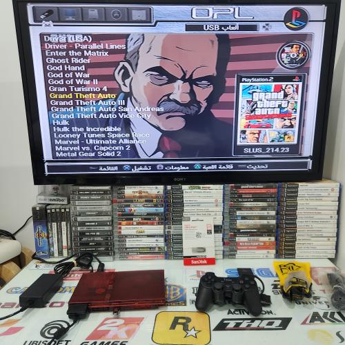 PS2 بلاستيشن تو مبرمج بداخله 125 لعبة لون احمر شفاف
