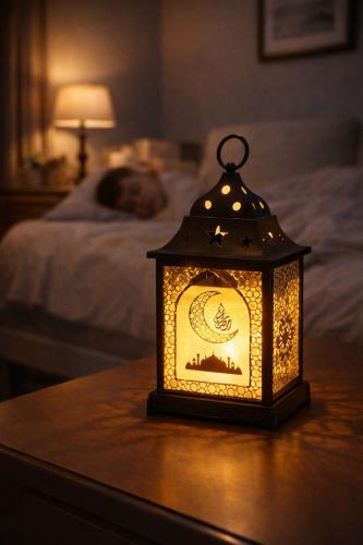 فانوس رمضان مضيء بتصميم إسلامي أنيق – إضاءة دافئة...