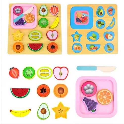 لعبة مونتيسوري خشبية لتقطيع الطعام – لعبة مطبخ تعل...