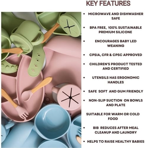 مجموعة اطعام اطفال من السيليكون مكونة من6 قطع، طبق...