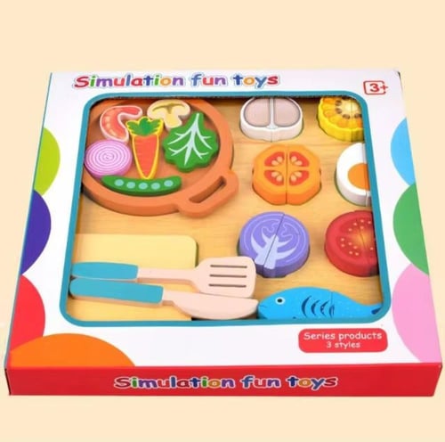 لعبة مونتيسوري خشبية لتقطيع الطعام – لعبة مطبخ تعل...