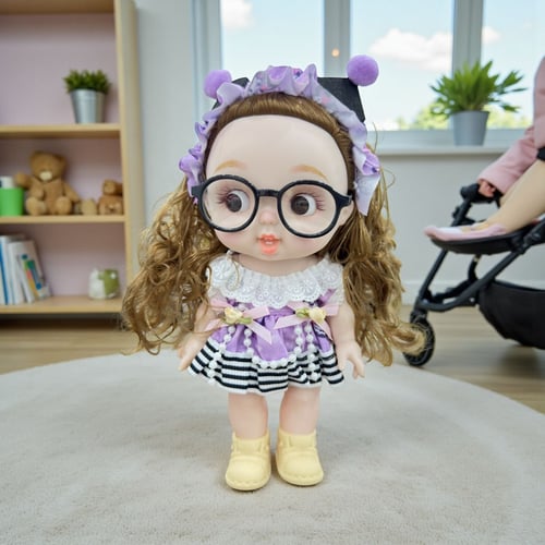 دمية أطفال لطيفة مع نظارات وزي بنمط نقشة "هوندستوث...