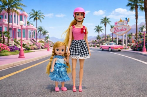 مجموعة دمية باربي مع دراجة نارية وسكوتر وردي وإكسس...