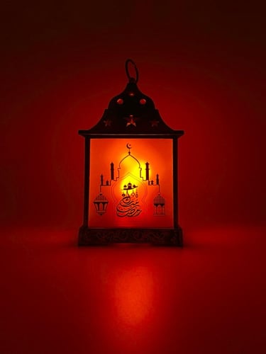 فانوس 3 شمعات مع الضوء JY2214 مطبوع رمضان مبارك