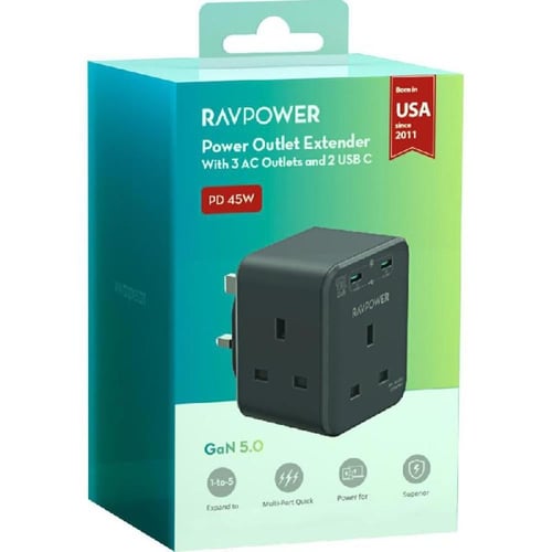 شاحن جداري بعدد 3 مداخل طاقة ثلاثية مع منفذين تايب...