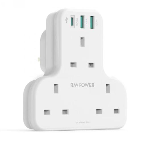 شاحن جداري 3 مداخل + منفذين USB + منفذ type c من R...