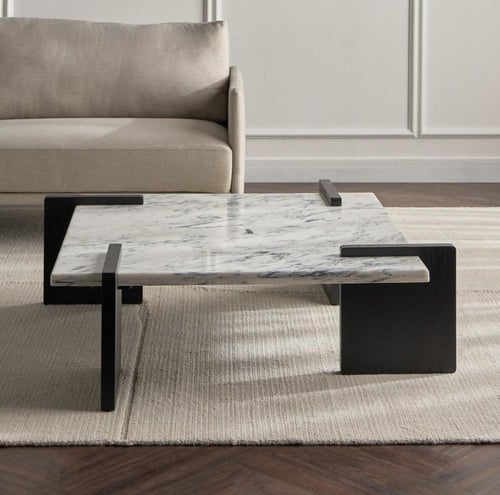 طاولة قهوة خشب و رخام طبيعي