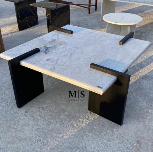 طاولة قهوة خشب و رخام طبيعي