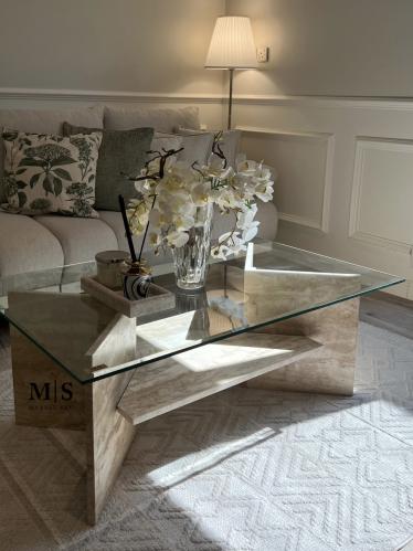 طاولة قهوة برخام ( ترافنتينو رمادي )