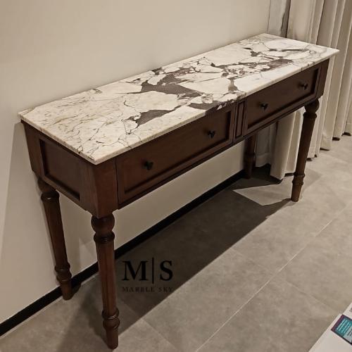 كونسول خشب أنيق بـ رخام فيولا ايطالي طبيعي
