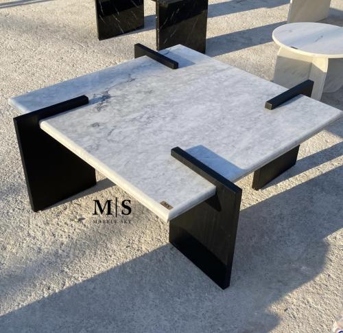 طاولة قهوة خشب و رخام طبيعي