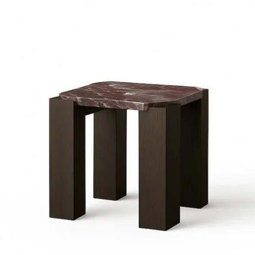 طاولة جانبية رخام برغندي بـ قواعد خشب
