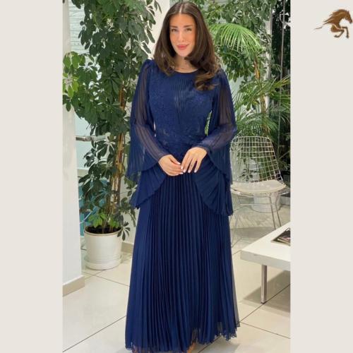 فستان كحلي اكمام مكسر