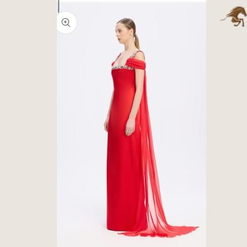 فستان سهره بلون احمر وتفاحي والموف