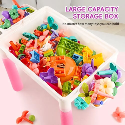 طاولة ليغو مع كرسي باللون الوردي