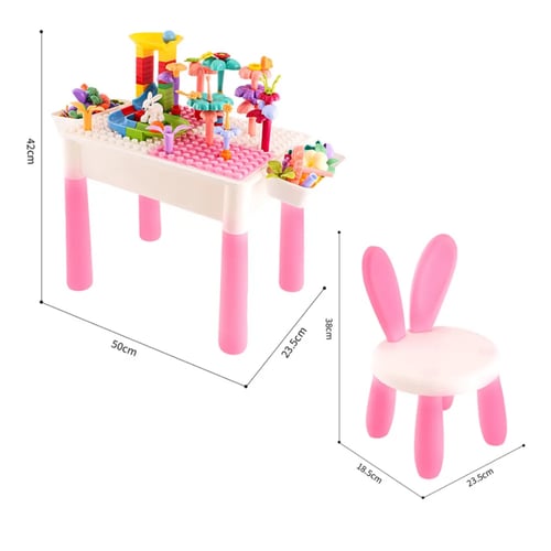 طاولة ليغو مع كرسي باللون الوردي