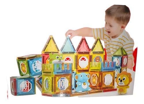 مكعبات بناء مغناطيسية تعليمية للأطفال - طقم 57 قطع...