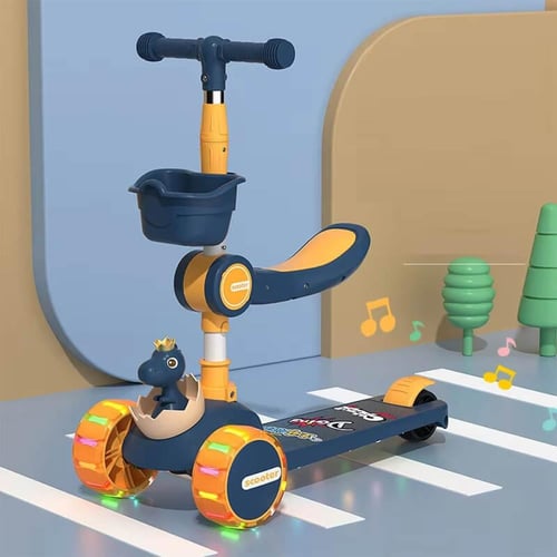 سكوتر أطفال بثلاث عجلات وإضاءة LED ومقعد قابل للطي