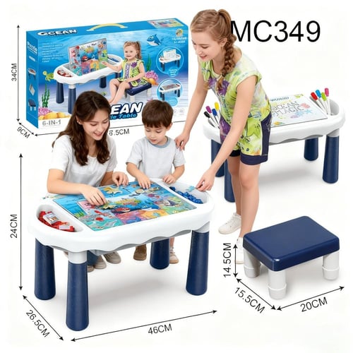 طاولة بازل تعليمية للأطفال 6 في 1 مع كرسي – لعبة ت...