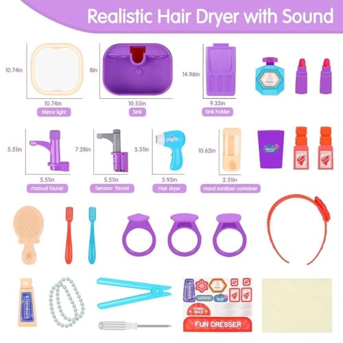 طاولة زينة ومكياج تفاعلية للأطفال مع مغسلة وأضواء...