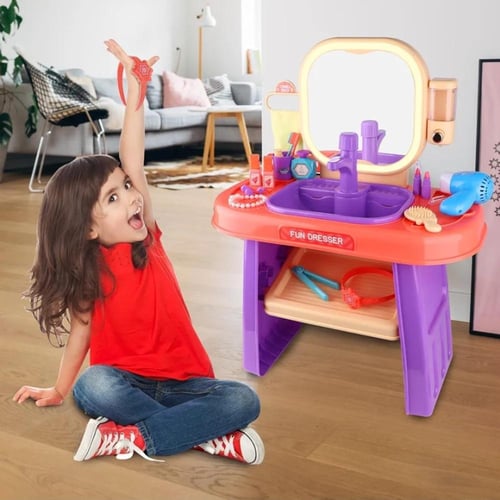 طاولة زينة ومكياج تفاعلية للأطفال مع مغسلة وأضواء...