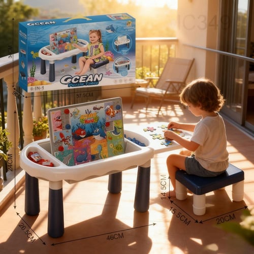 طاولة بازل تعليمية للأطفال 6 في 1 مع كرسي – لعبة ت...