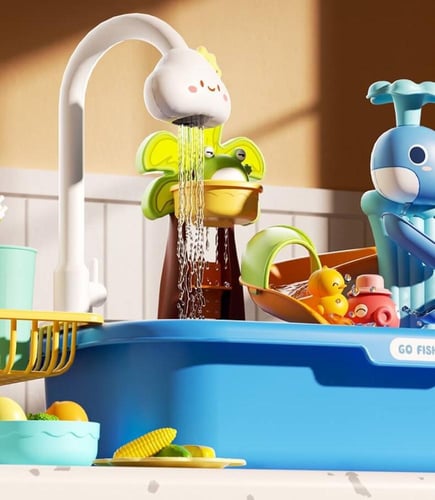 لعبة غسيل الأطباق والمطبخ للأطفال مع صنبور ماء وسل...