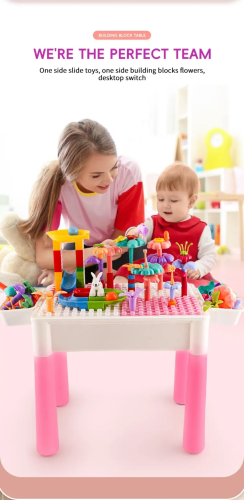 طاولة ليغو مع كرسي باللون الوردي