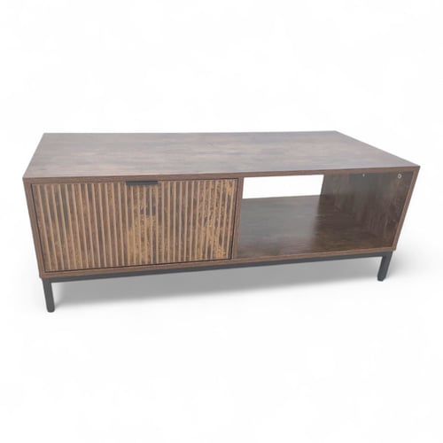 طاولة خدمة خشبية بنية بقاعدة حديد أنيقة