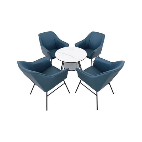 طقم جلسة كوفي 1+4 فاخر بلون أزرق جلد مع قاعدة حديد