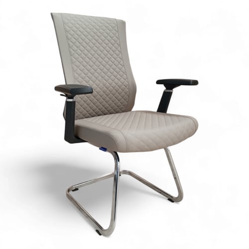 كرسي مكتب جلد فاخر لون رمادي، قاعدة معدنية مع مسان...