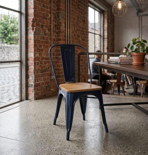 كرسي معدن بمقعد خشب فاخر من كونسنت لون اسود