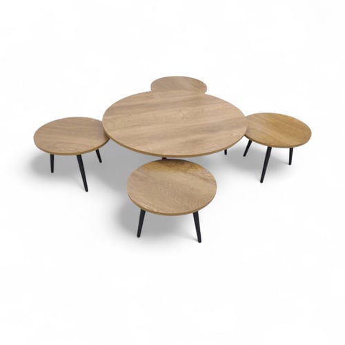 طقم طاولات خدمة 5 قطع بسطح خشب MDF بلون خشبي