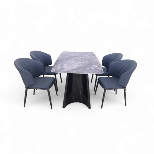 طقم طاولة طعام 1+4 سطح رخام بعروق زرقه