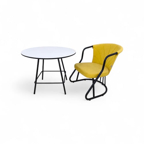 طقم جلسة راقي 1+4 | أناقة الأصفر والبني بقاعدة حدي...