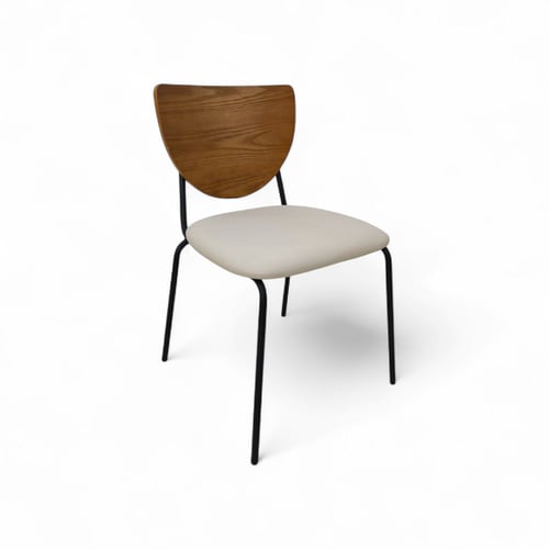 كرسي مطعم جلسه جلد قاعده معدن ظهر خشب لون خشبي على...