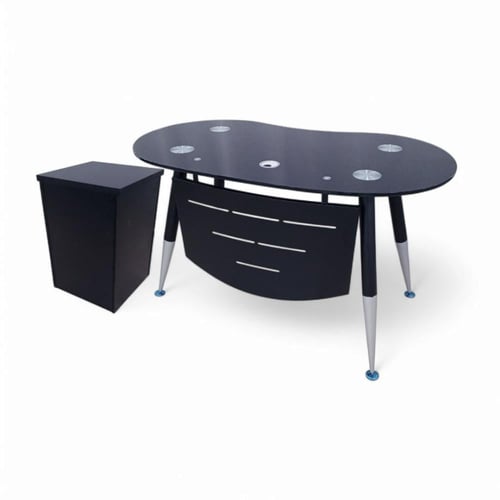 تسوق مكتب زجاج أبيض و اسود قاعدة حديد اونلاين في ا...