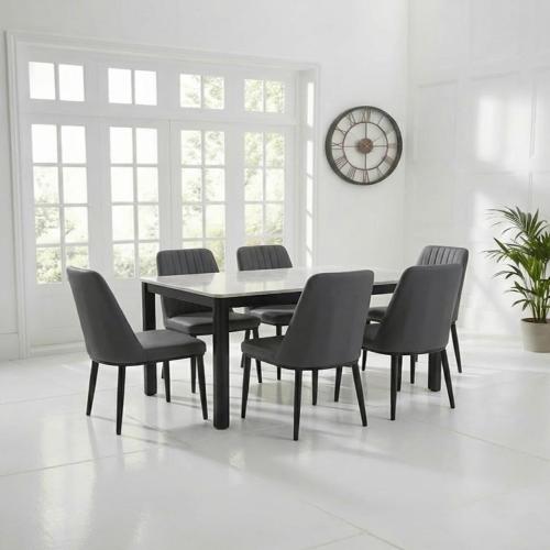 طقم سفرة طعام رخامية 1+6 مع كراسي جلد فاخرة