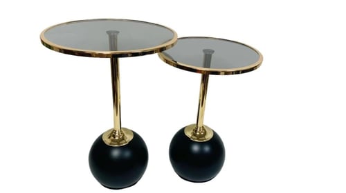 طقم طاولة خدمة زجاج على حديد على ذهبي