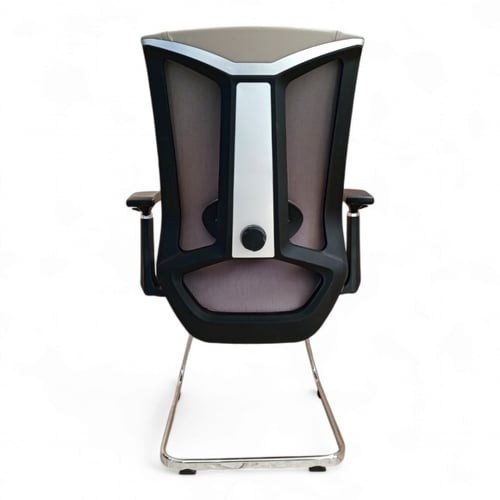 كرسي مكتب جلد فاخر لون رمادي، قاعدة معدنية مع مسان...