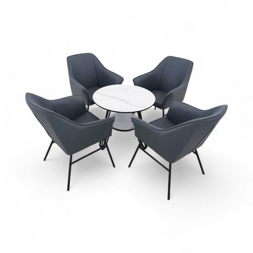 طقم جلسة كوفي 1+4 فاخر بلون أزرق جلد مع قاعدة حديد