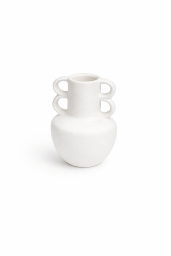 فازة زهور جبس بلون بيج بتصميم أنيق، مقاس 17×17 سم...